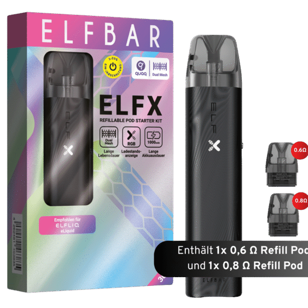 ELFBAR ELFX Refillable Kit - Black (inkl. 0.6 & 0.8 Ohm Pod)