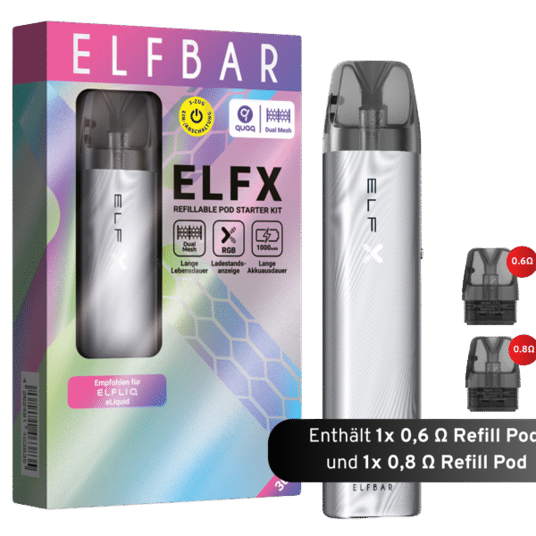 ELFBAR ELFX Refillable Kit - Silver (inkl. 0.6 & 0.8 Ohm Pod)