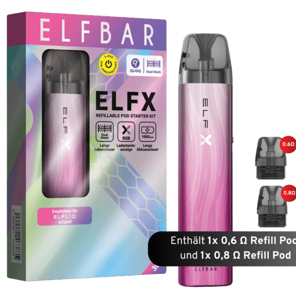 ELFBAR ELFX Refillable Kit - Silver Pink (inkl. 0.6 & 0.8 Ohm Pod)
